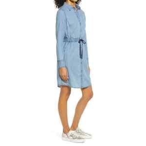 Halogen Long Sleeve Tie Waist Denim Shirtdress In Vintage Indigo Size M $124